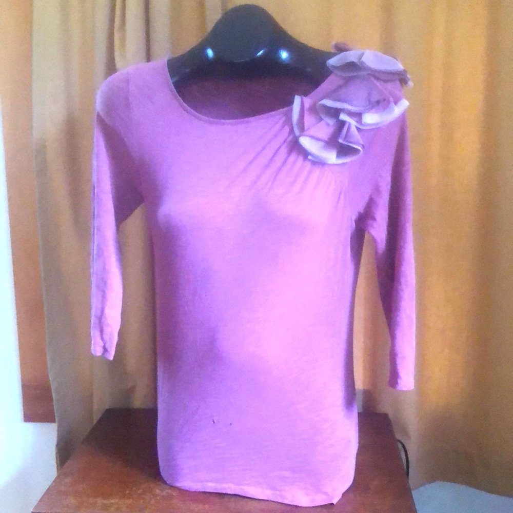 $78 Garnet Hill Mauve 100%Cotton 3/4 sleeve casual top women’s size small